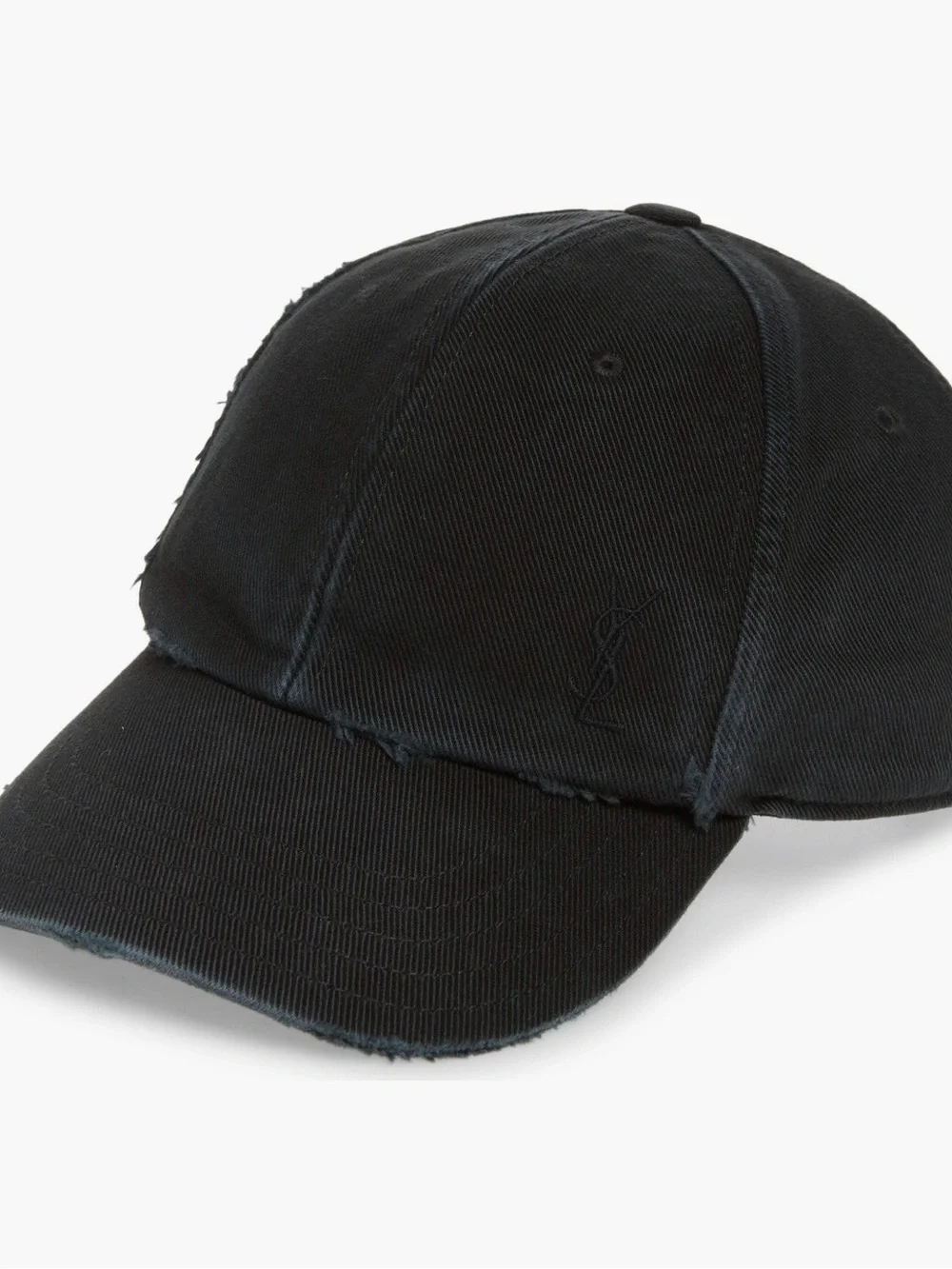 Saint Laurent Black Frayed Edge denim Cotton Baseball Cap with Tonal Logo